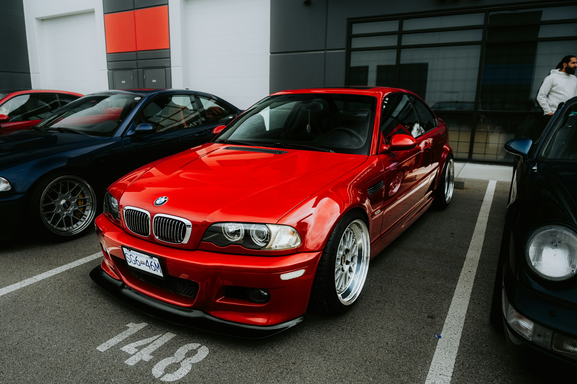 Imola Red BMW M3 E46 coupe photographed at a car gathering